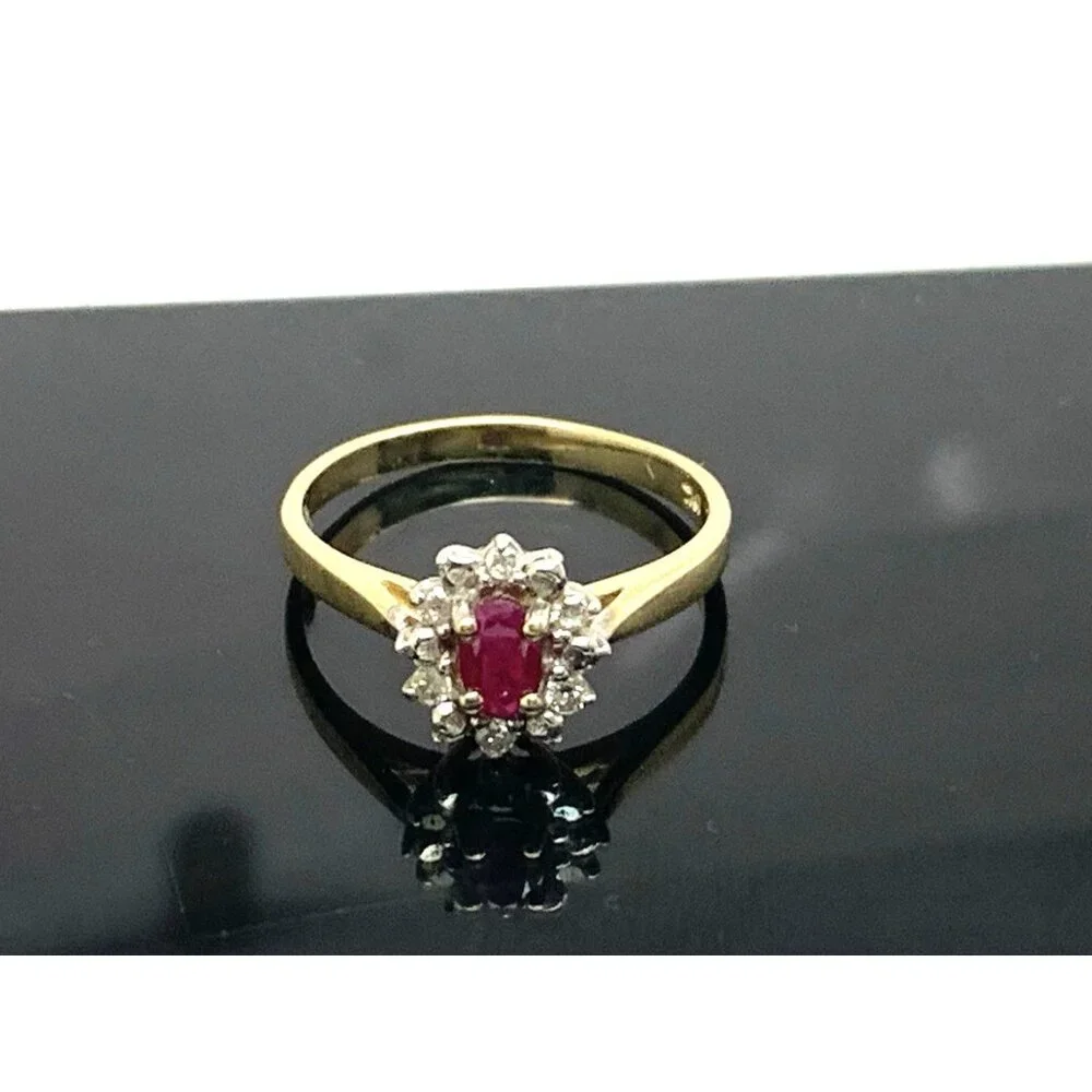 Red Gemstone Diamond Cocktail Ring 10k Yellow Gold Womens Estate Jewelry SZ 6.25